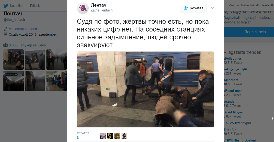 Robbanás a szentpétervári metróban