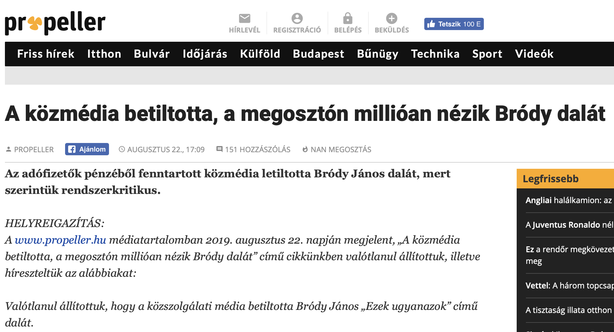 Valótlanságot híresztelt a közmédiáról a propeller.hu