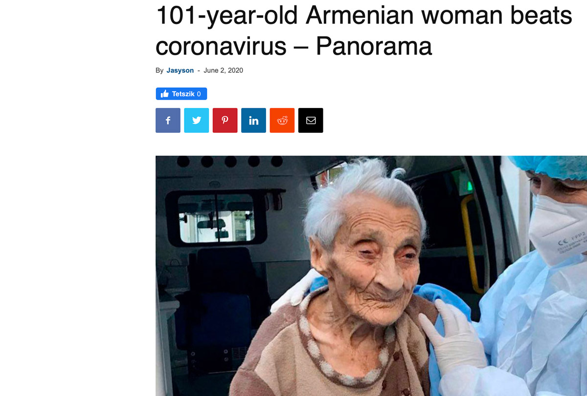 Legyőzte a koronavírust egy 101 éves örmény asszony
