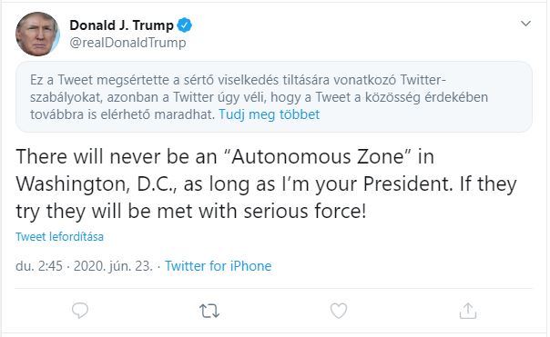 Gorombaságnak minősítette a Twitter Donald Trump egyik bejegyzését