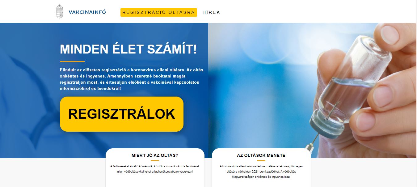 Már lehet koronavírus elleni oltásra regisztrálni az interneten