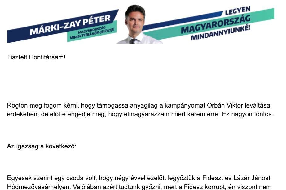 Zavaros e-mailben kuncsorog adományokért Márki-Zay stábja