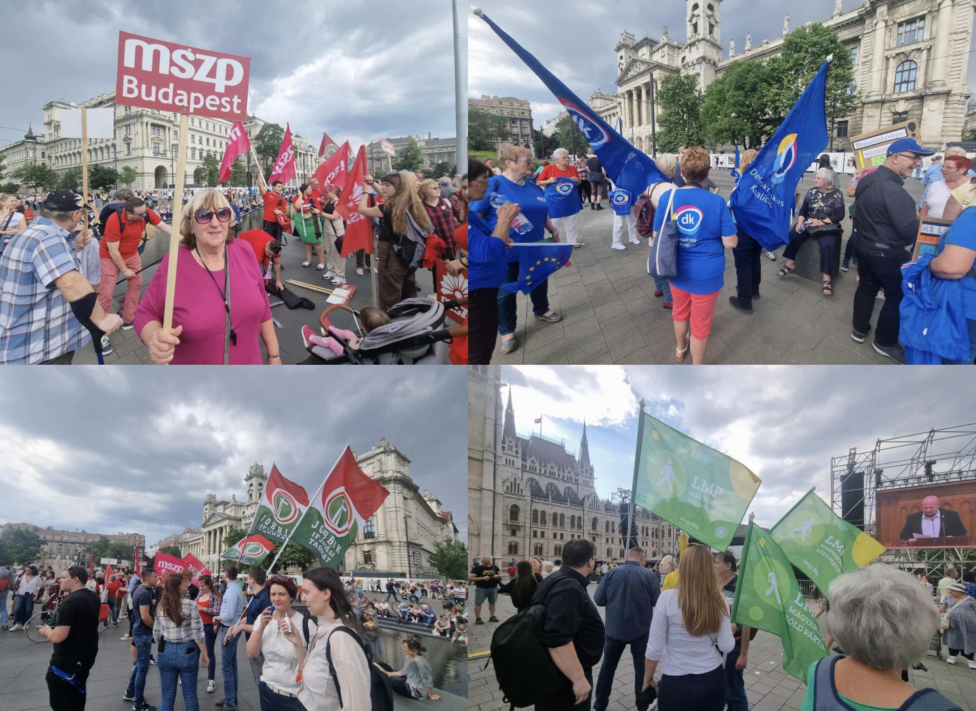 Gyér érdeklődés, pártzászlók és politikusok: tüntetés a Kossuth téren