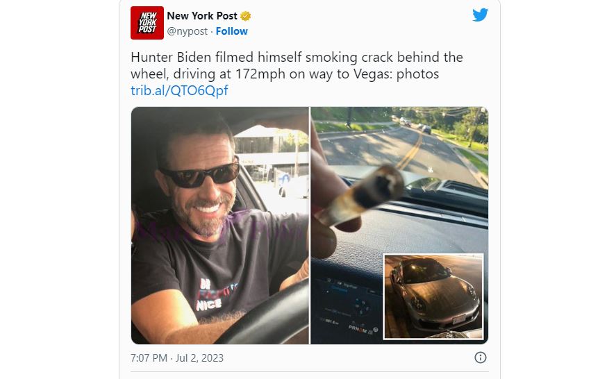 Bekábítószerezve száguldozott luxusautójával Biden elnök fia