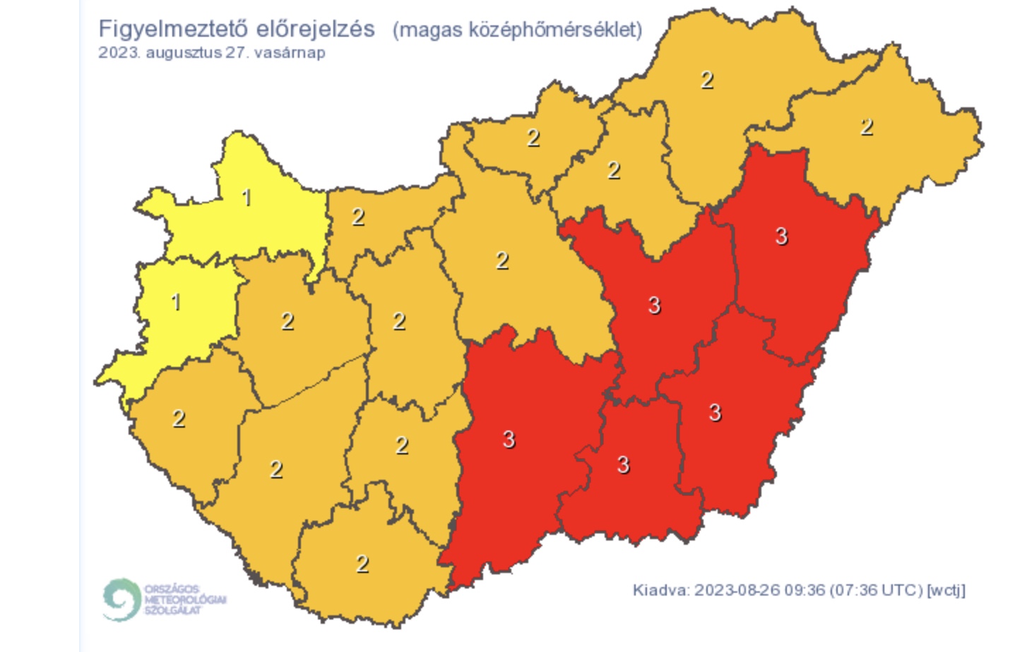 A legmagasabb fokozatú figyelmeztetést adták ki öt vármegyére vasárnapra