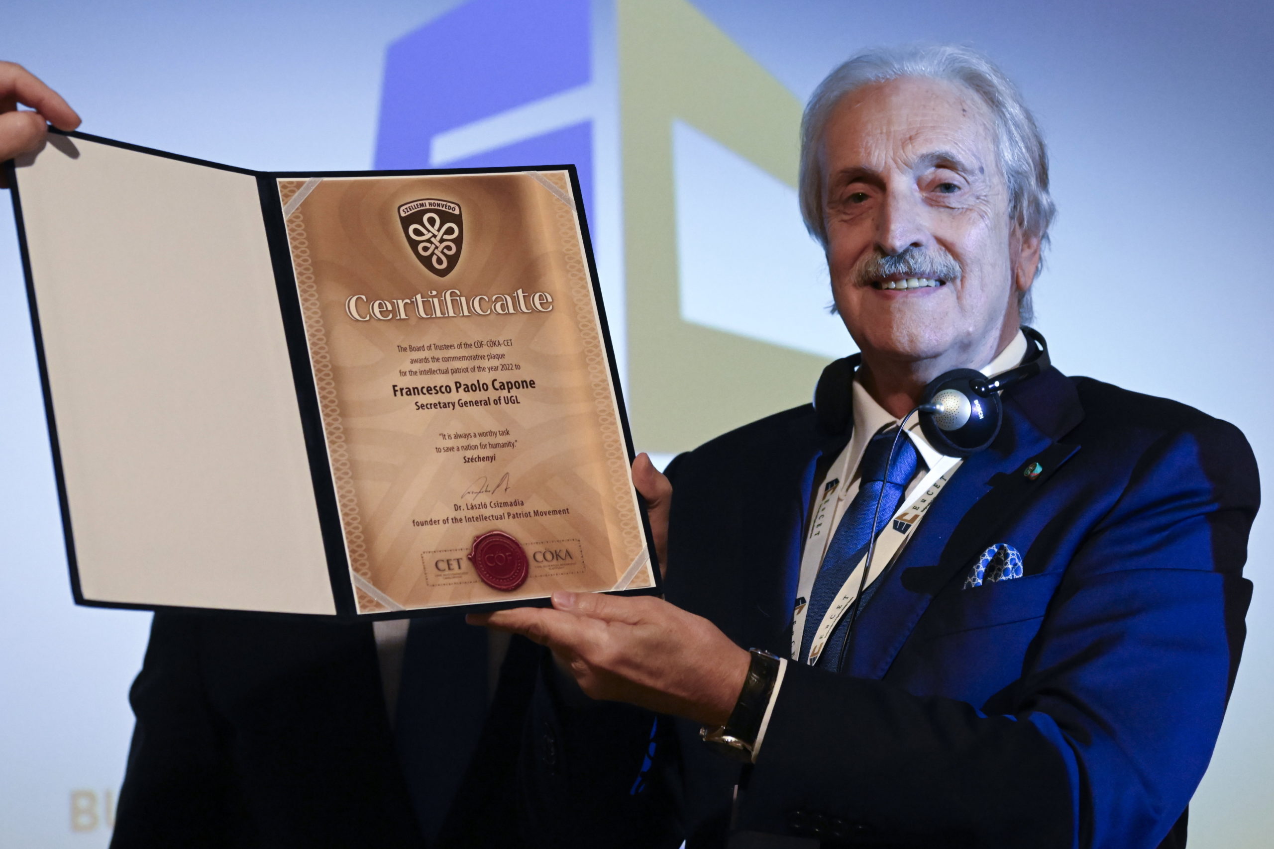Az olasz UGL szakszervezet kapta a CÖF-CÖKA Szellemi honvédő díját