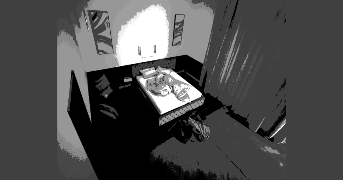 És átnyújtott egy rajzot egy üres szobában lévő ágyról